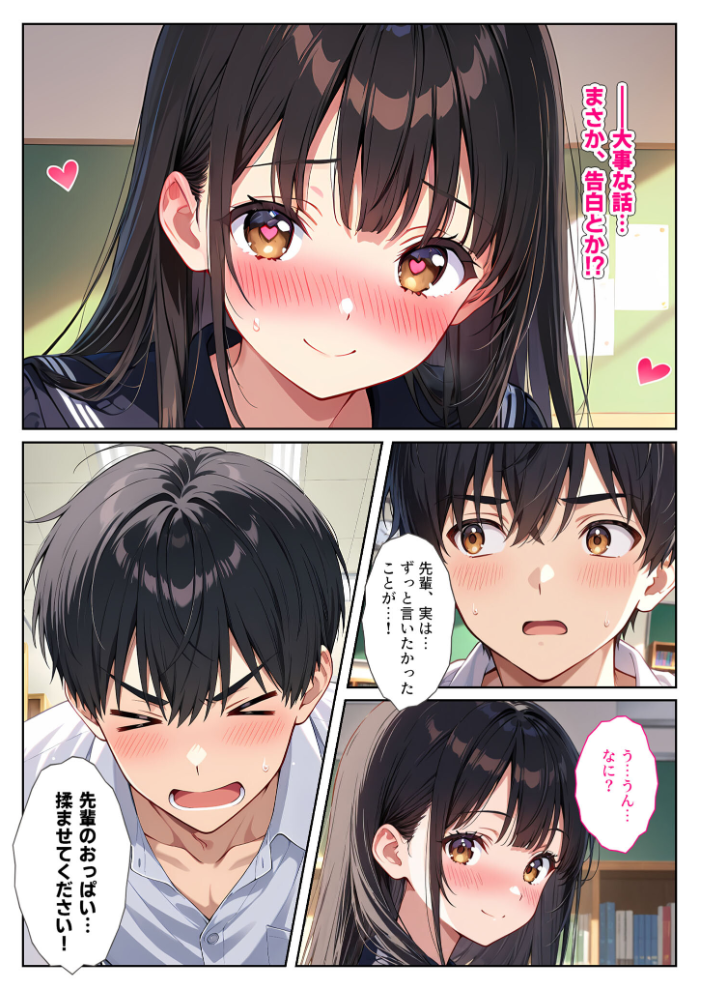 文芸部の先輩（爆乳）におっぱい揉ませてと土下座でお願いしたら… モザイク版【hentai エロ漫画】 サンプル画像