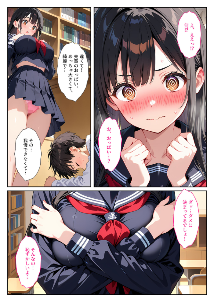 文芸部の先輩（爆乳）におっぱい揉ませてと土下座でお願いしたら… モザイク版【hentai エロ漫画】 サンプル画像