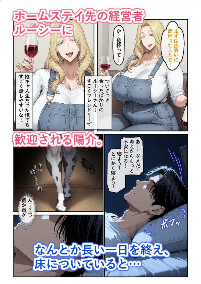 【総集編】ホームステイ先の爆乳ブロンド美女に雌牛コスで誘惑されてイチャラブ種付け生活 モザイク版【hentai エロ漫画】 サンプル画像
